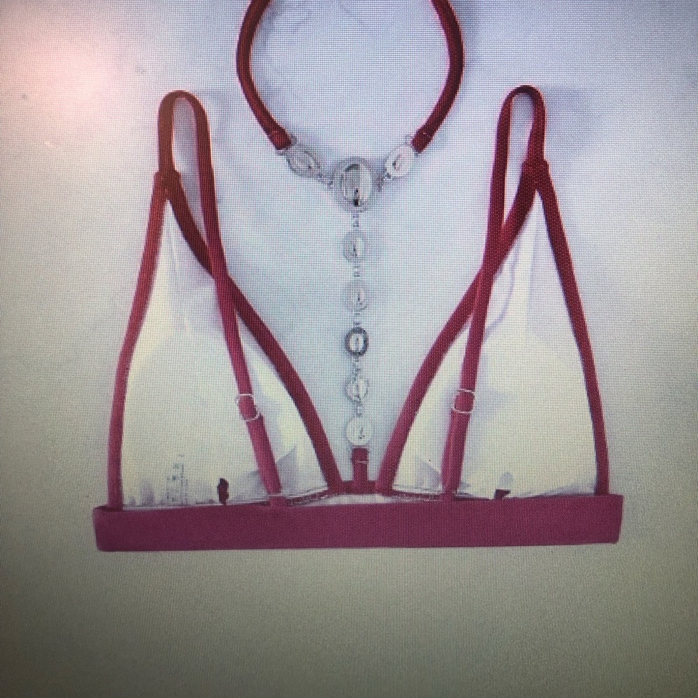 Gem Detail Tied Backless Bikini Top Chain Link Bikini Bottom (Red) Size Medium - Picture 6 of 12